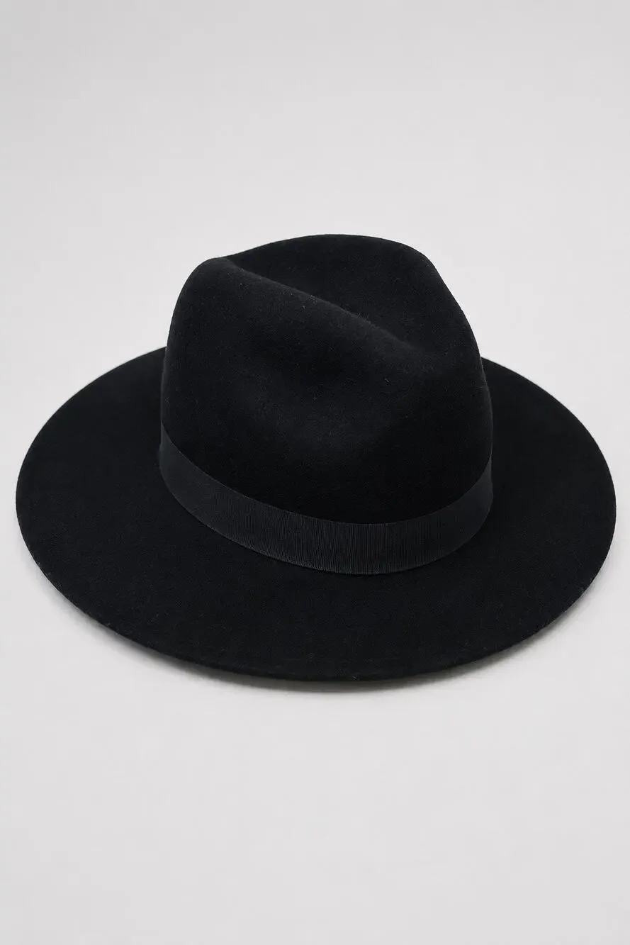 Banana Republic Black Wool Felt Fedora Hat Wide Brim S/M Classic Chic